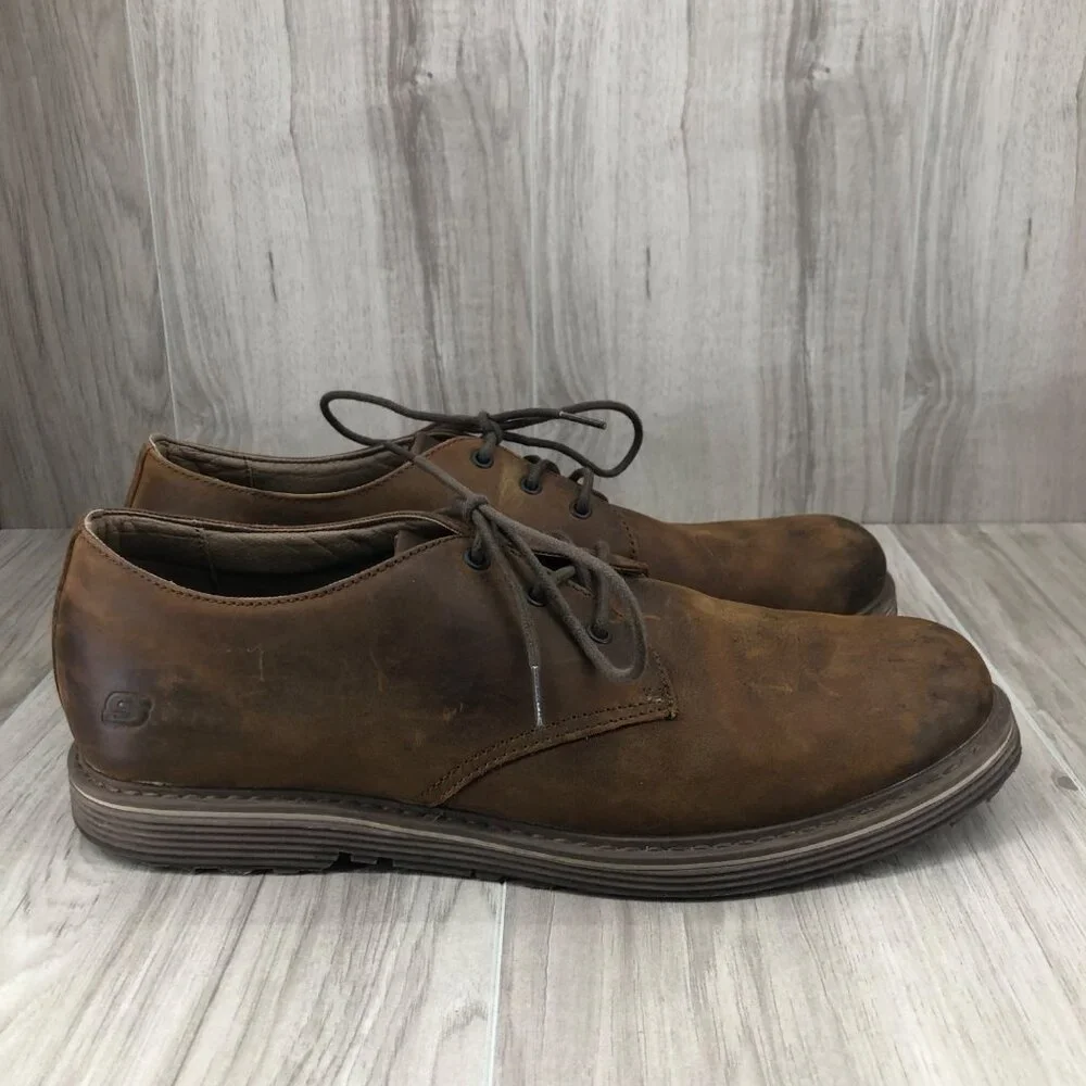 Skechers Shoes Mens 11 Solent Manger Brown Leather Lace Up Derby Casual Shoes